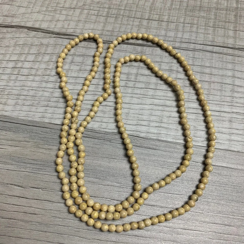 Vintage Natural Beige Stone Bead Long Strand Necklace 32 Inch Endless Loop